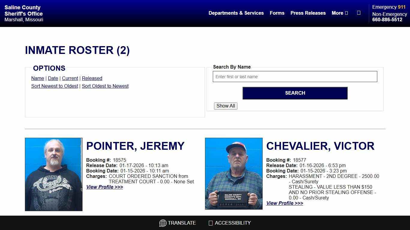 Inmate Roster - Released Inmates Booking Date Descending - Saline County Sheriff MO
